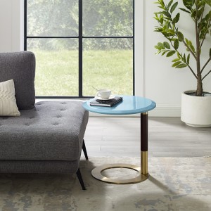 Phòng khách Modern Round Side Bên Walnut Top Thép không gỉ Bàn Cà phê Gỗ