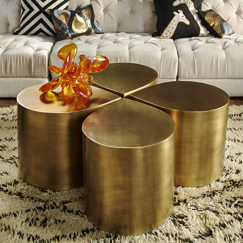 Thiết kế cánh hoa Bàn cà phê cao cấp Esthetic Bộ 4 bàn bên vàng cho phòng khách hiện đại