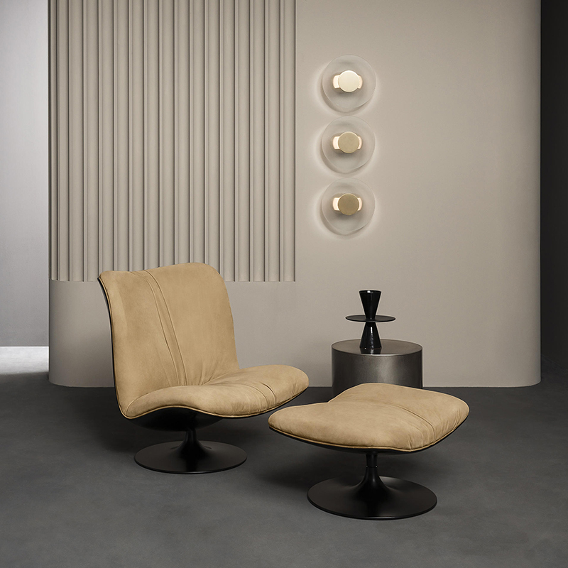 Ý Minimalist Luxury Designer Fiberglass Modern Da thật Lounge Xoay Accent Ghế cho phòng khách