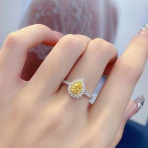 Vàng rắn 18K 0,65ct giọtnước Kim cương vàng Đá 1.9G Nhẫn đính hôn cho bé gái
