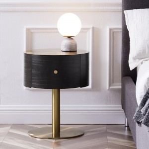 Oak Color Gold Metal thép không gỉ Nightstand Modern Luxury Roundside Bàn