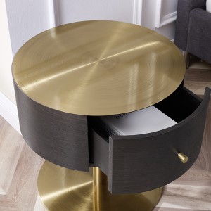 Oak Color Gold Metal thép không gỉ Nightstand Modern Luxury Roundside Bàn