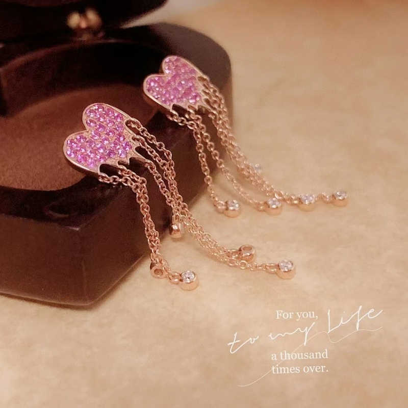 Thiết kế mới Màu hồng Pink Sapphire Tassel 18K Gold Earring cho Girl