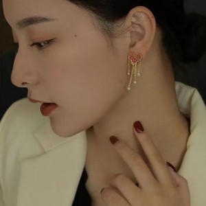 Thiết kế mới Màu hồng Pink Sapphire Tassel 18K Gold Earring cho Girl