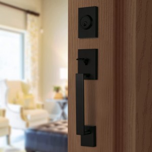 8003 tay cầm cửa trước hạngnặng màu đen với bộ chết đơn, bộ khóa vào