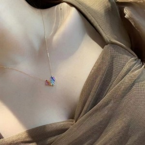 Đồ trang sức Tuochen Mới 18K Vàng Vàng đầy màu vàng Sapphire Rainbow Heart Vòng cổ