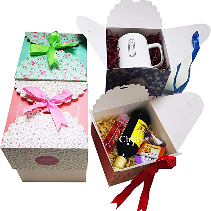 Hộp quà tặng, bộ 4 hộp trang trí, bánh, bánh quy, goodies, kẹo và bom tắm thủ công Hộp quà cho Giáng sinh, sinhnhật,ngày lễ, đám cưới (hoa văn hoa)