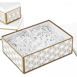 Hộp quà tặng được lồng Hallmark vớinắp đậy và lấp đầy (bộ 3, trắng và vàng, các loại kích cỡ) cho đám cưới, tắm cô dâu, phù dâu, Giáng sinh, Hanukkah, sinhnhật,ngày Valentine \\\\\\\\ \'