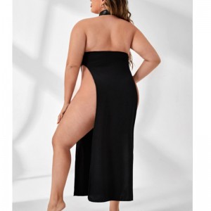 Sexy Cut Out Night áo choàng Pu khai thác cổ áo dài đêm với cà vạt phía trước