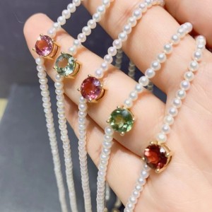 Đồ trang sức Tuochen Vòng cổ Pearl Pearl Tourmaline 18K Vàng