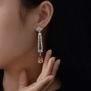 Solomon Powder 5 Carat Cao kim cương bằng kim cương giảm 10*14 bông tai tua rua dài