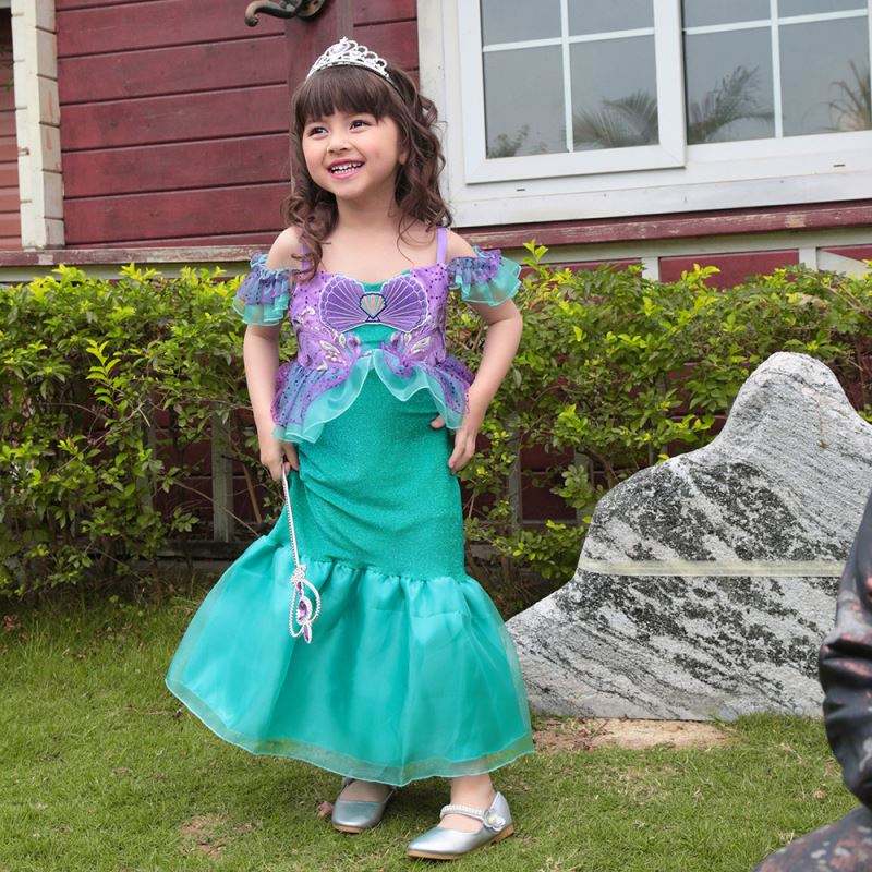 Baige Cô gái đầy màu sắc Bữa tiệc sinhnhật Áo choàng 10năm Kid Tulle Nàng tiên cá Cosplay Trang phục Váy hoa cưới