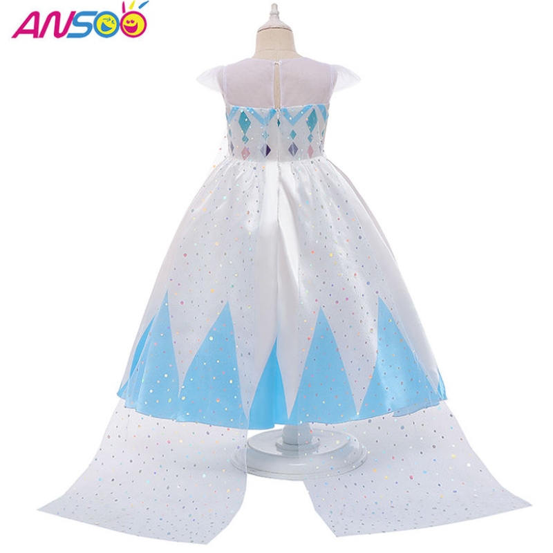 Ansoo New Wholesale Price Phim hoạt hình Elsa White Princess for Girls Dresses Trang phục Halloween cho các cô gái