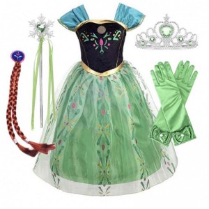 ICE PRINCESS CORONATION Trang phục màu xanh lá cây trẻ mới biết đi, cô gáinhỏ Anna Green Princess Dress HCGD-007