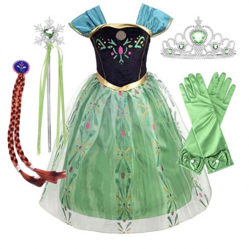 ICE PRINCESS CORONATION Trang phục màu xanh lá cây trẻ mới biết đi, cô gáinhỏ Anna Green Princess Dress HCGD-007