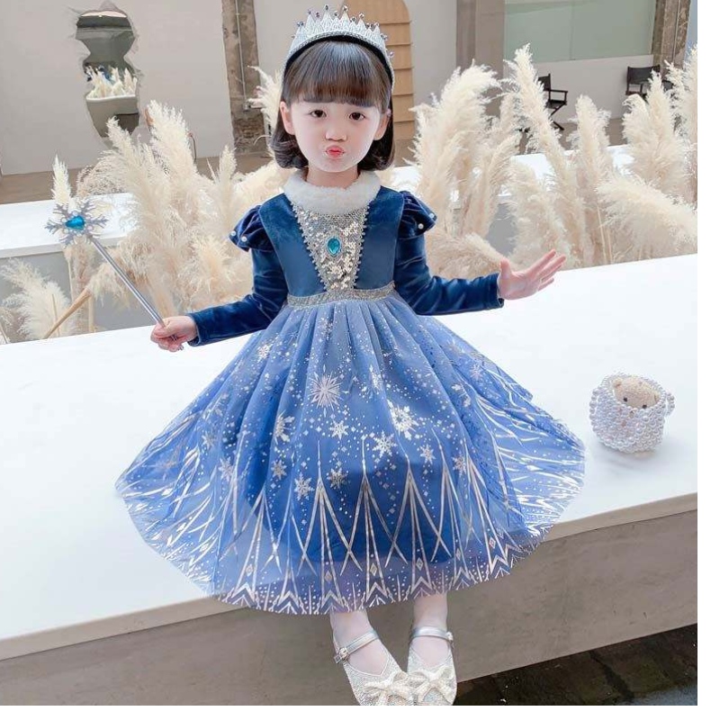 Ý tưởng quà tặng dài ren bling sequined split hem ana elsa váy HCGD-033