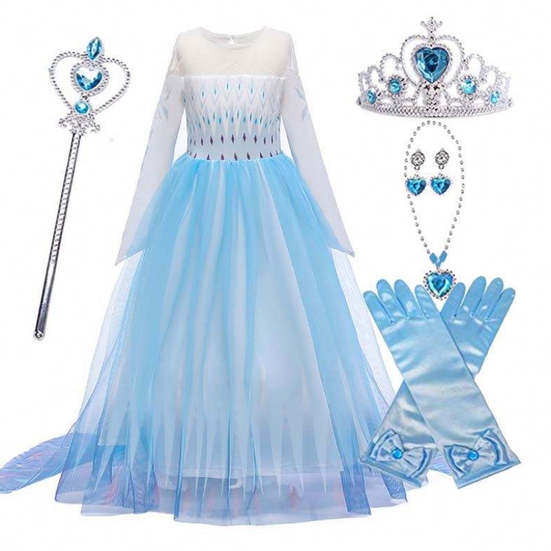 Halloween Carnival Birthday Party Cosplay Trang phục Ice 2 Long Sleeve ELSA Váy cho Girls HCGD-009