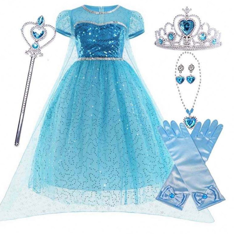 Công chúanhỏ tất cả trong một bộ vương miện găng tay Halloween Elsa Cosplay Trang phục với phụ kiện HCGD-026