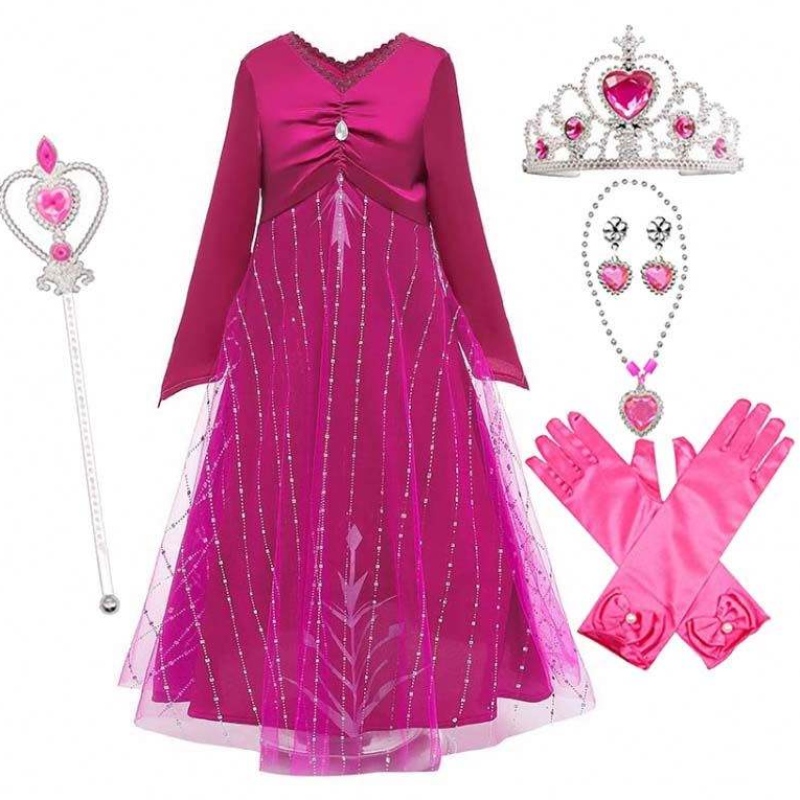 Anna Cosplay Party Vestidos Girl Quần áo Red Elsa Trang phục Công chúa Elsa cho 3-10Y HCGD-034