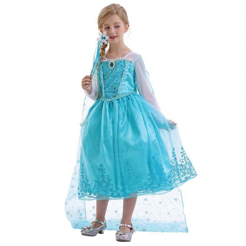 Cuộc thi sinhnhật trẻ em cosplay 2-10y sequin màu xanh dài tay Halloween công chúa elsa váy cosplay hCGD-039