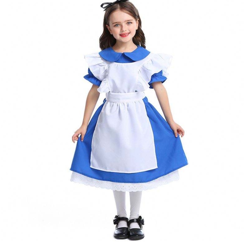 Girls Halloween Ruffle Trim Tie eo Blue Alice trong Wonderland Cosplay Kids With White Apron 4-12năm DGHC-070