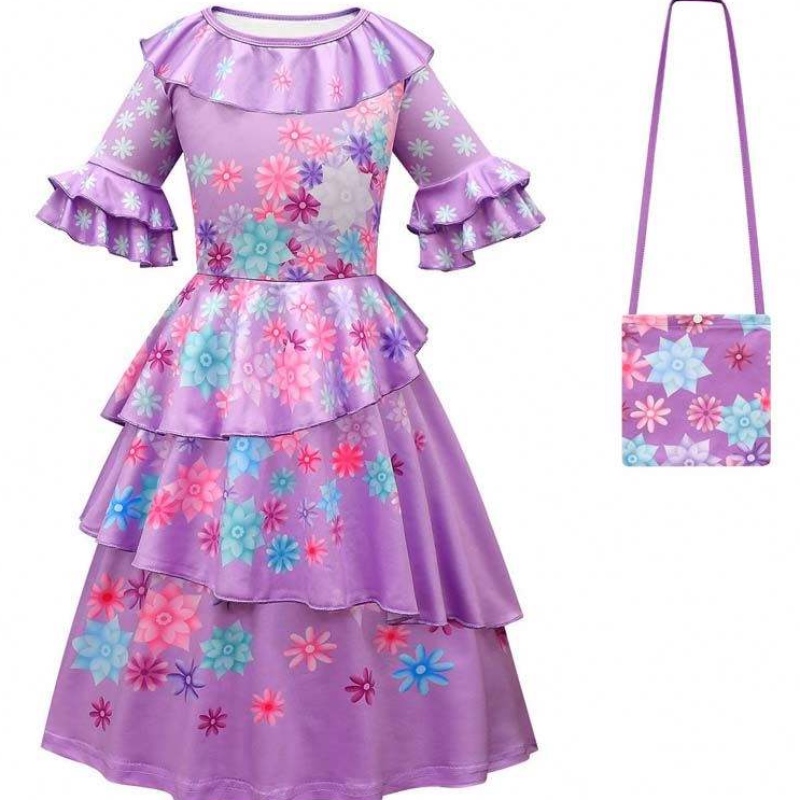 Sản phẩm mới 2022 Kids Girls Mirabel Madrigal Cosplay Trang phục ăn mặc encanto isabela váy với túi tóc giả HCIS-006