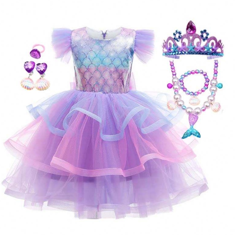 2022 Girls Birthday Party Dress Nàng tiên cá vương miện Vòng cổ công chúa Nàng tiên cá váy cho trẻ emnữ HCMM-004
