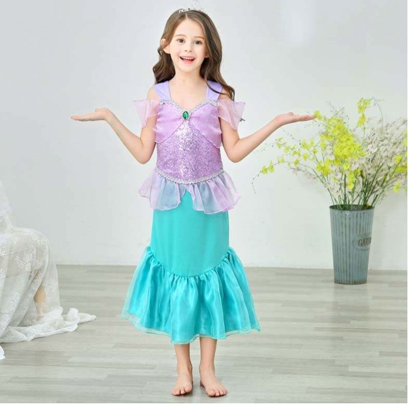 Princess Little Girls Sequins Nermaid Dress for Girl 6to7năm với đồ trang sức HCMM-006