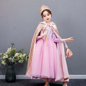 Baige Girl sequined Cape Snow Queen Elsa Anna Trang phục Halloween Christmas Party for Girls BX211