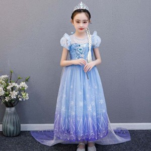 Baige 2021 New Blue Elsa Anna Party Dress Cosplay Trang phục công chúa với vòng cổ thủ công và áo choàng dài
