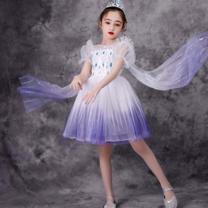 Cô gái mớinhất Công chúa Elsa Trang phục Trẻ em trắng Long Ren Dress Em bé mặc áo choàng BX1682