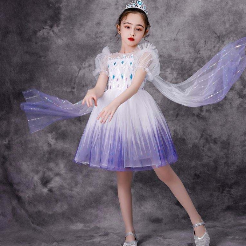 Cô gái mớinhất Công chúa Elsa Trang phục Trẻ em trắng Long Ren Dress Em bé mặc áo choàng BX1682