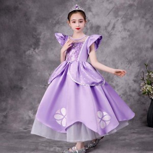 Baige Purple Sofia Rapunzel Elsa Anna Belle Princess Dress Phim truyền hình Trang phục Sofiya Princess for Girl