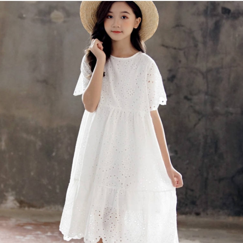 2022 Summer Girls Dress With Lining 100% cotton thêu em bé công chúa midi quần áo trẻ em