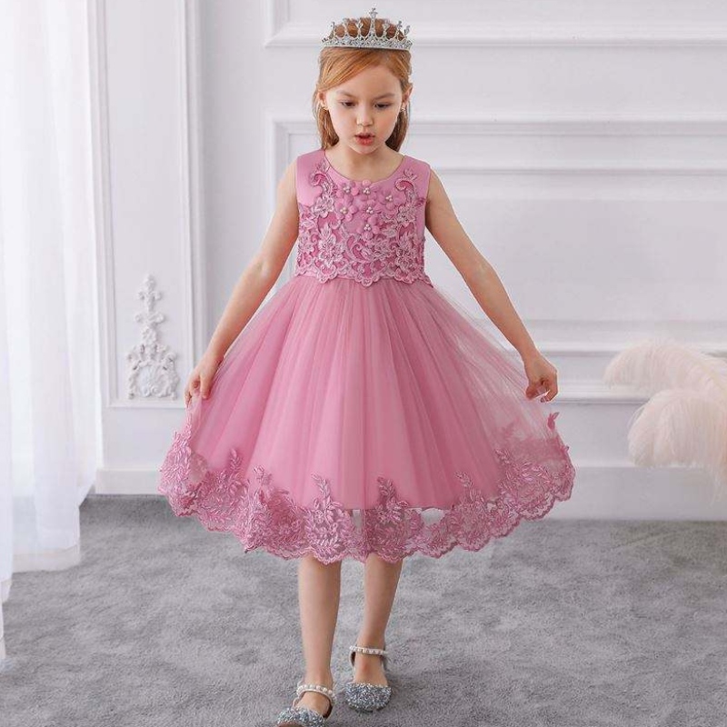 Baige Summer Kids Sequin Party Dress Flower Girl Cô gái ren không tay áo dài sinhnhật Váy sinhnhật