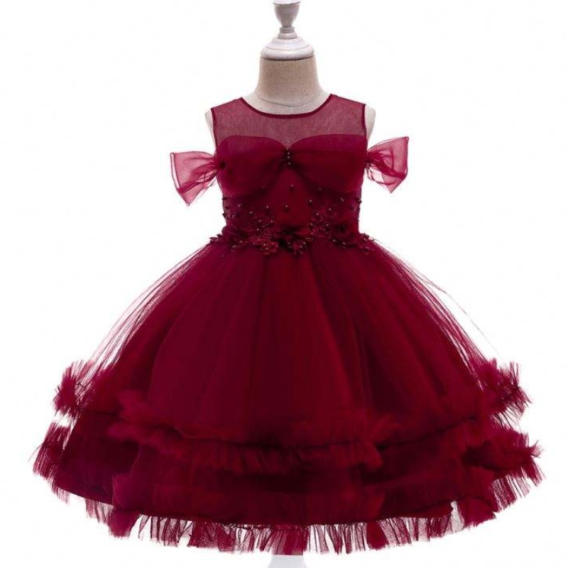 Baige xinh đẹp hoa văn apprique cô gái công chúa váy sinhnhật trẻ em váy cưới Giáng sinh