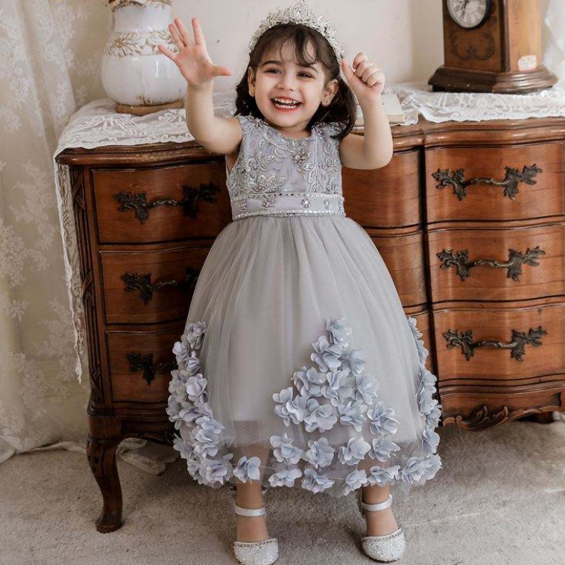 Baige Thổ Nhĩ Kỳ Phong cách Kids Frock Cô gái váy Baige Kids Birthday Party Dress 2years N2103