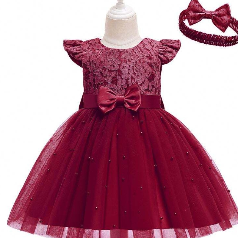 Váy trẻ em xuyên biên giới Baige Bán buôn màu rắn màu ren Bowknot Children