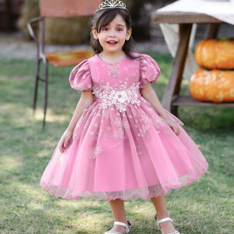 Baige Baby Girl Frocks Thiết kế tay áongắn hiệu suất váy khiêu vũ trẻ em