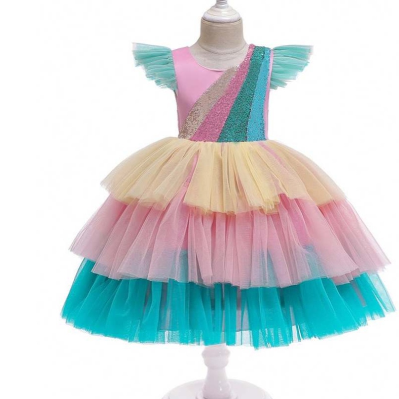Baige Tulle Tulle Tay áo kỳ lân Tutu váy trẻ em ăn mặc trang phục Halloween Party Wear