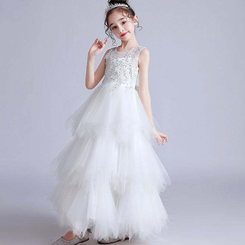 Baige Wholesale White Luxury Girls Wedding Party Ball Ball Ball Formal Birthday Party Dress LP-2180