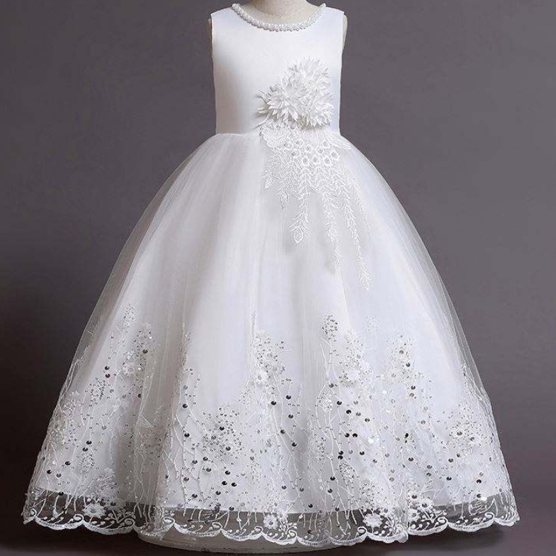 Baige Baby Product Girls Maxi Long Beaded Ball Gown Kids xếp lớp váy dạ hội đơn giản