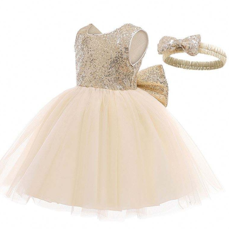 Em bé frock sequined thiết kếnơ cô gái thời trang áo cưới sinhnhật tiệc sinhnhật trẻ em váy