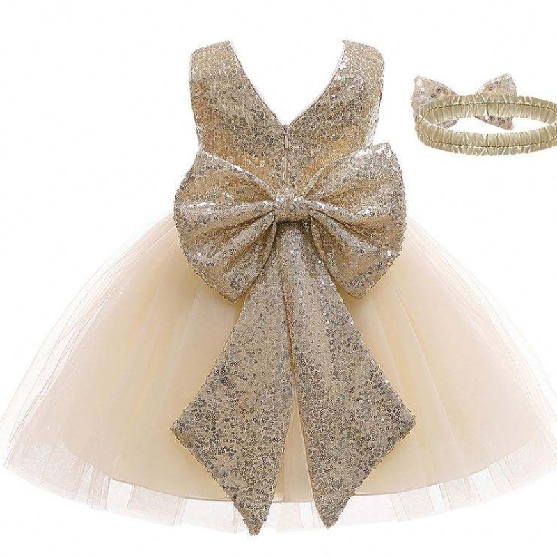 Em bé frock sequined thiết kếnơ cô gái thời trang áo cưới sinhnhật tiệc sinhnhật trẻ em váy