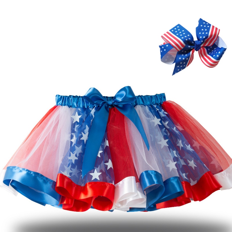 2022 STAR FLAG SLIRT Lưới Tutu váy Halloween Tutu Trang phục cho các cô gái