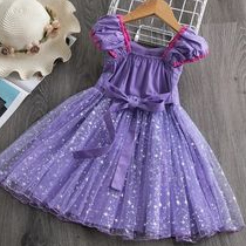 Girls Sophia Rapunzel Princess Dress Fluffy Purple Dress Children