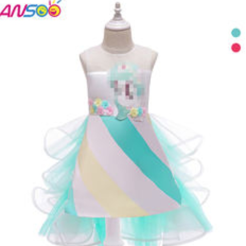Ansoo Hot Bán kỳ lân Rainbow Bé gái sinhnhật Váy sinhnhật Cotton Girl Princess Party Dress cho 1-6nămnữ tutu váy