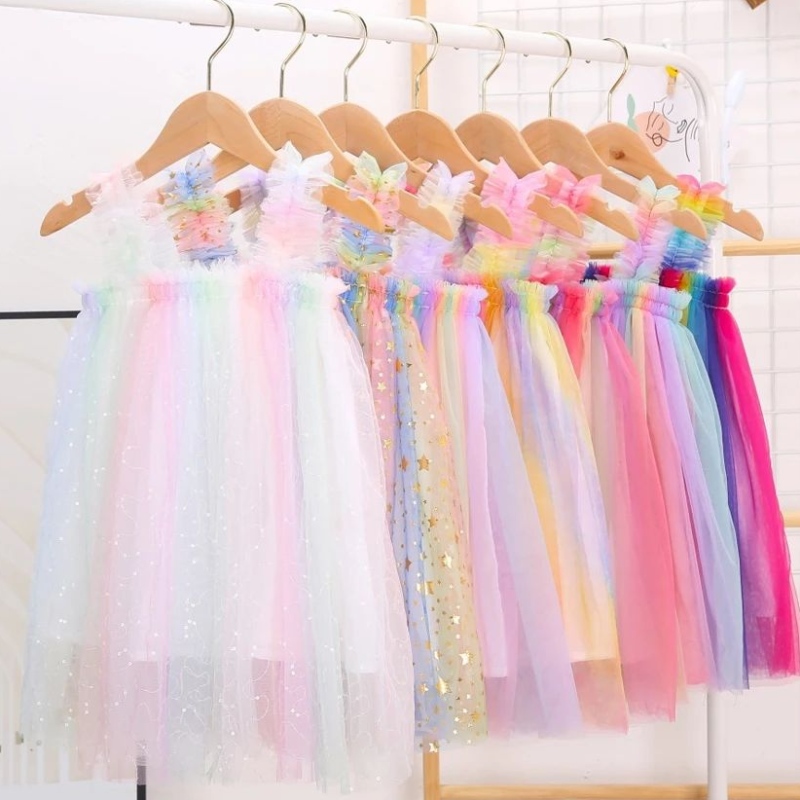 Công chúa trẻ em bé gái mùa hè Tutu Dress Dây đeo tay không tay sao Mesh Chiều dài đầu gối Sundress 1-6 tuổi cho bữa tiệc sinhnhật