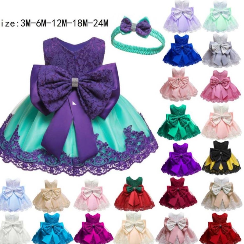 Baige 0-24 tháng trẻ sơ sinh Váy trẻ sơ sinh Váy hoa ren Cô gáinhỏ quần áo quần áo sinhnhật đầu tiên với băng đô L1911XZ