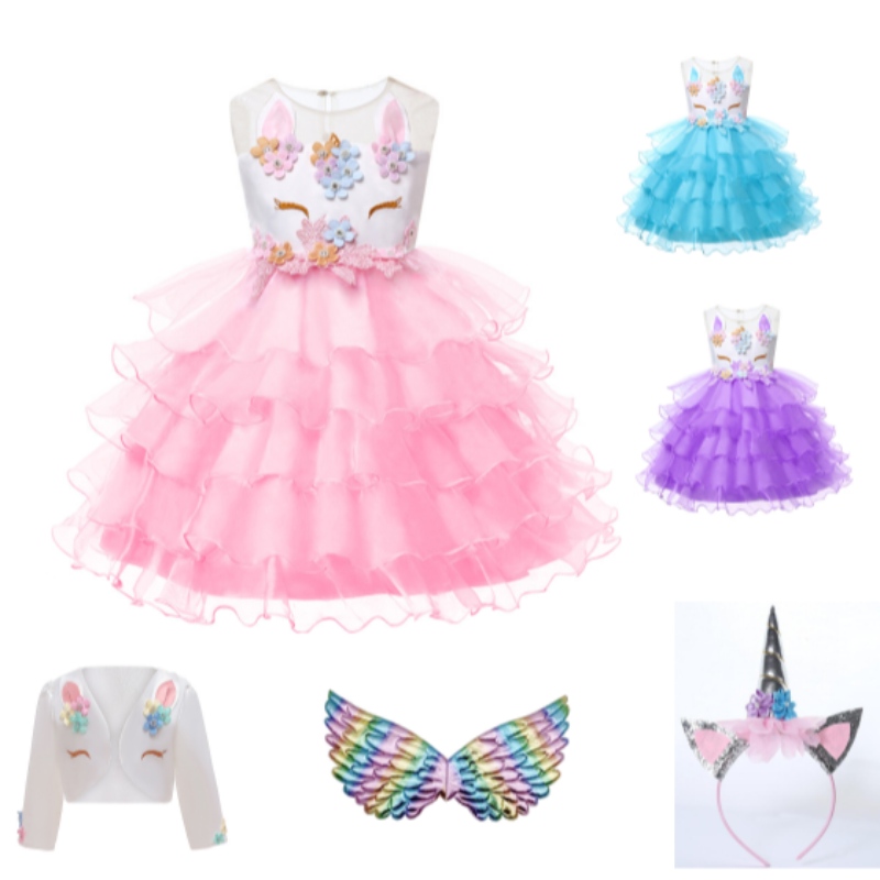 Bán buôn 2-12 tuổi trẻ em trẻ mới biết đinữ cô gái Tutu Dress Rainbow Princess Birthday Baby Bữa tiệc kỳ lân